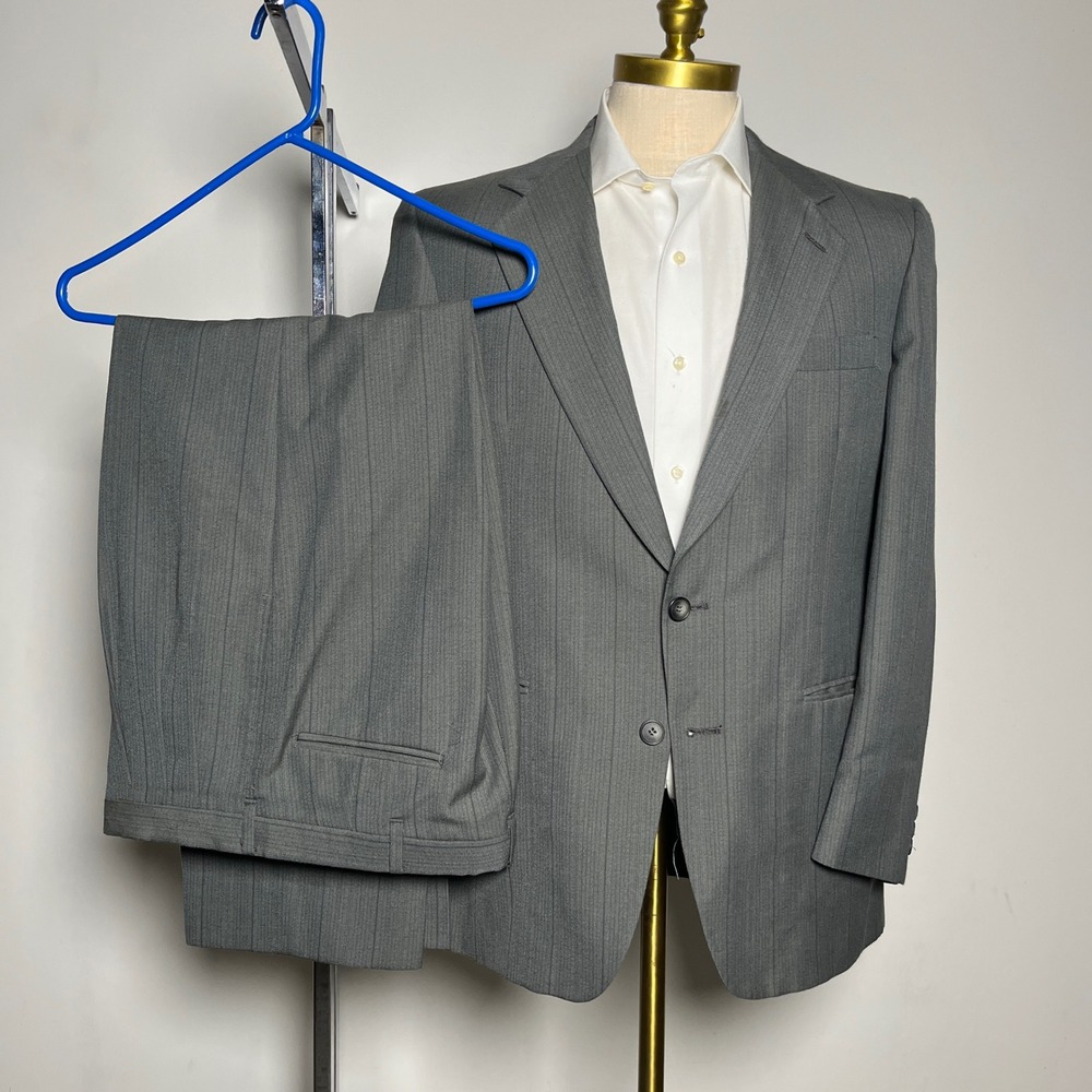 Kuppenheimer Suit Mens 40R 34x28‎ Grey Pinstripe Vintage 80s 2-Button Wool USA